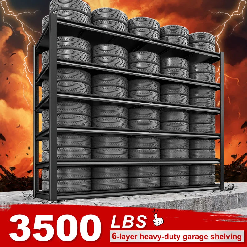 REIBII 55"W 6-Tier Garage Shelving, 3500 Lbs Heavy Duty Shelving Units, Adjustable Metal Shelving for Pantry Industrial