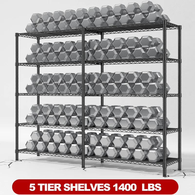 REIBII 58W Metal Shelving Racks 1400 Lbs, 5 Tier Wire Shelving