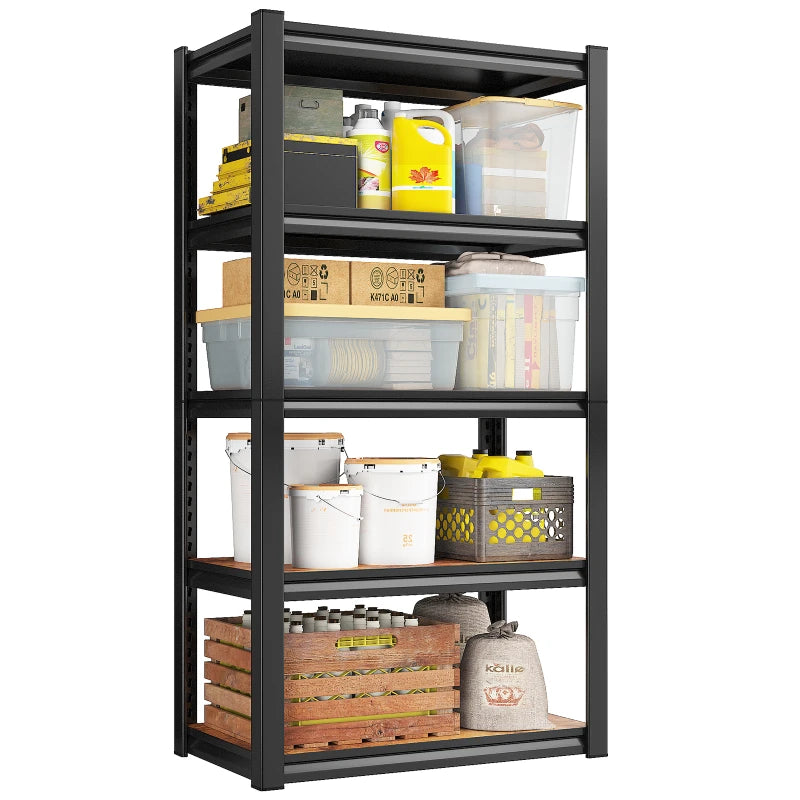REIBII 5 Tier Laminated Metal Shelving Unit Adjustable Storage Utility Rack Heavy Duty Shelves for Kitchen Garage Pantry