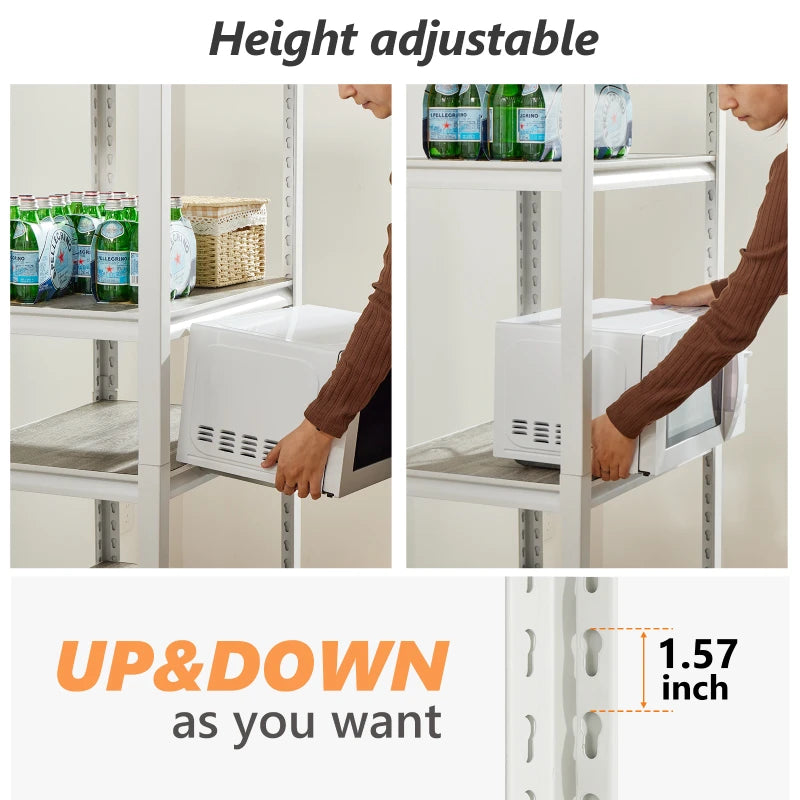 REIBII 5 Tier Laminated Metal Shelving Unit Adjustable Storage Utility Rack Heavy Duty Shelves for Kitchen Garage Pantry