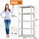 REIBII 5 Tier Laminated Metal Shelving Unit Adjustable Storage Utility Rack Heavy Duty Shelves for Kitchen Garage Pantry