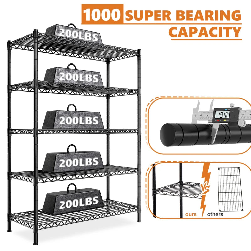 MZG 4-Tier Metal Storage Shelving Unit – 12x12x47.3 Inches – Chrome Finish, 120 Lbs Capacity