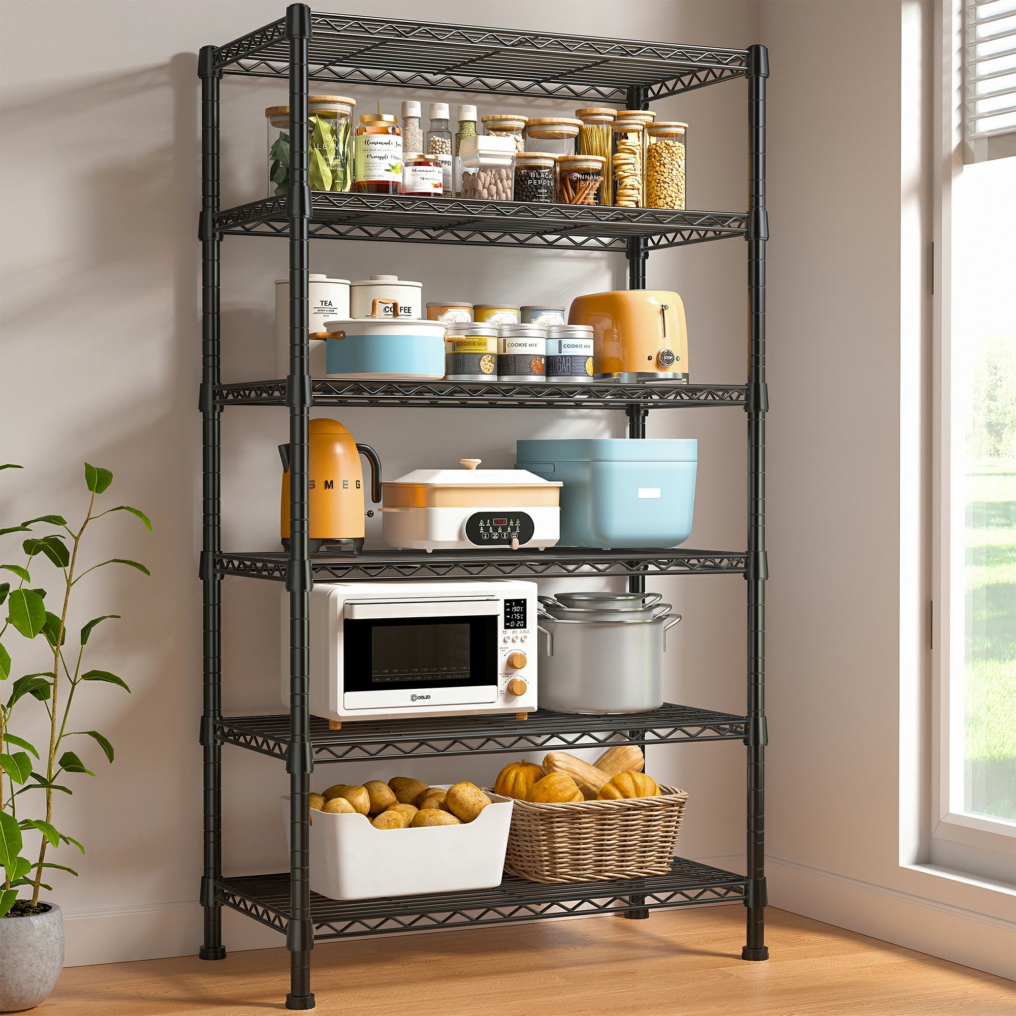 REIBII 6-Tier Wire Shelving Units, 1000lbs Metal Wire Rack, Adjustable ...