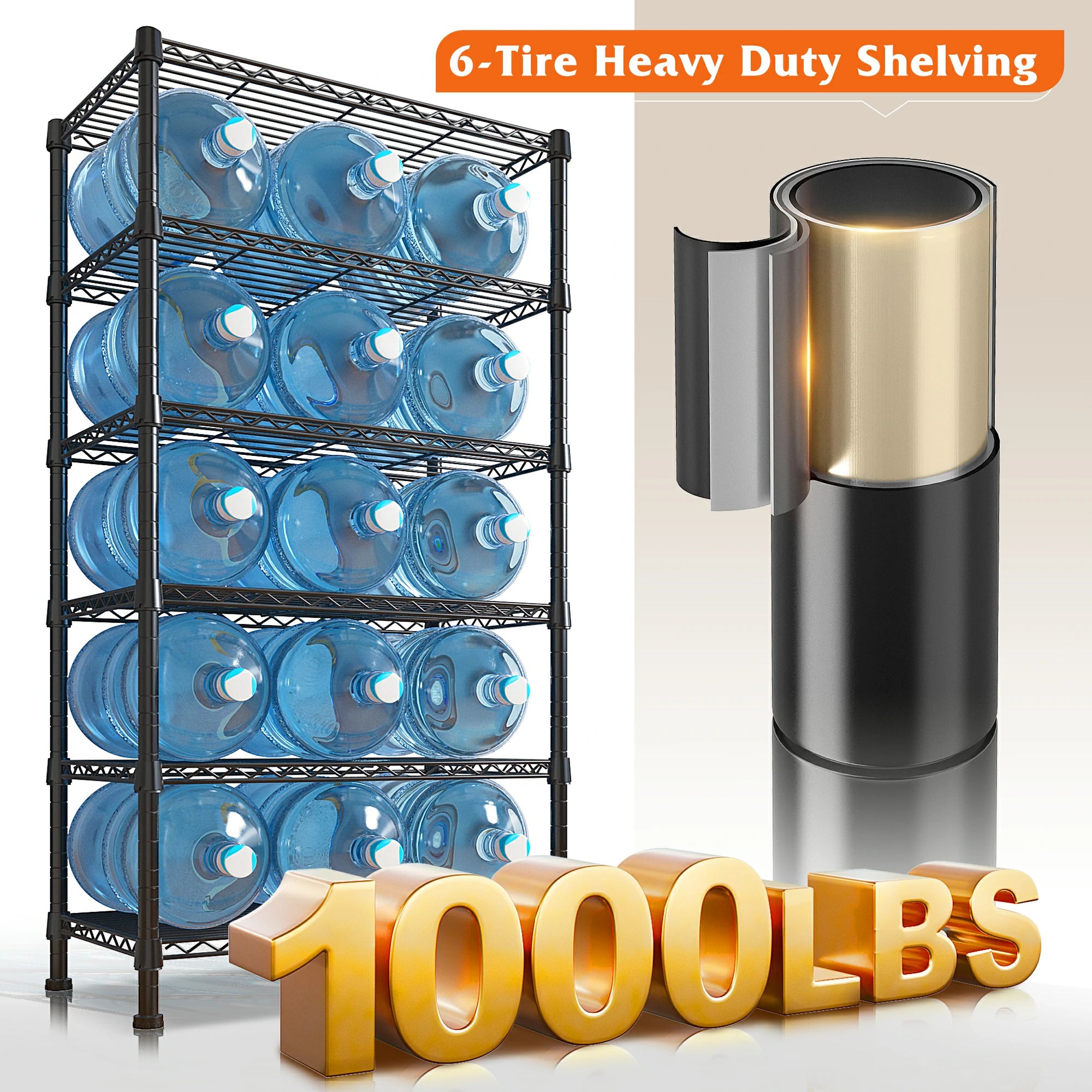 6-Tier Adjustable Wire Shelving Unit, 48" X 18" X 82" – Steel Storage Rack With Wheels For Garage, Kitchen