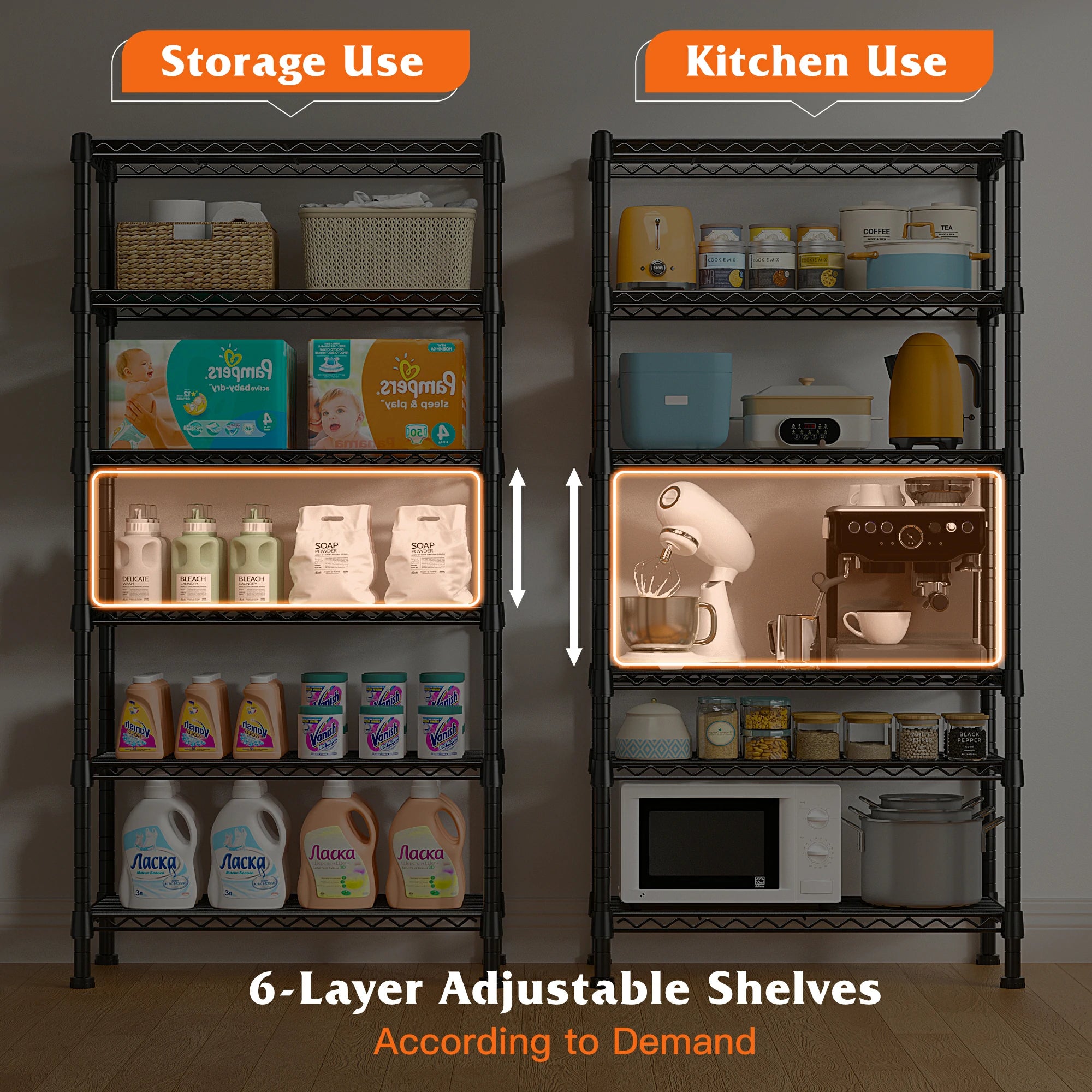 REIBII 6-Tier Wire Shelving Units, 1000lbs Metal Wire Rack – Reibii