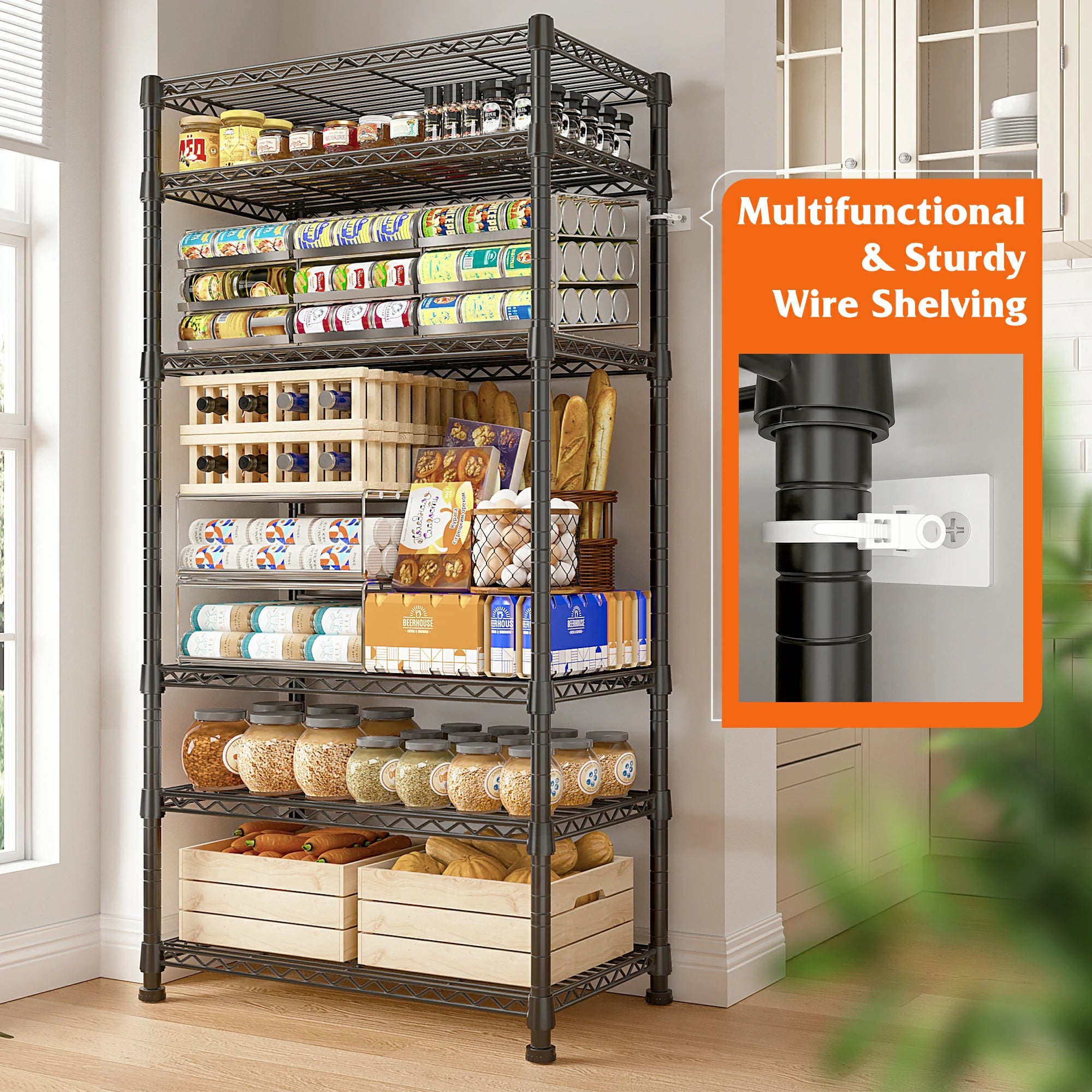 REIBII 6-Tier Wire Shelving Units, 1000lbs Metal Wire Rack, Adjustable ...