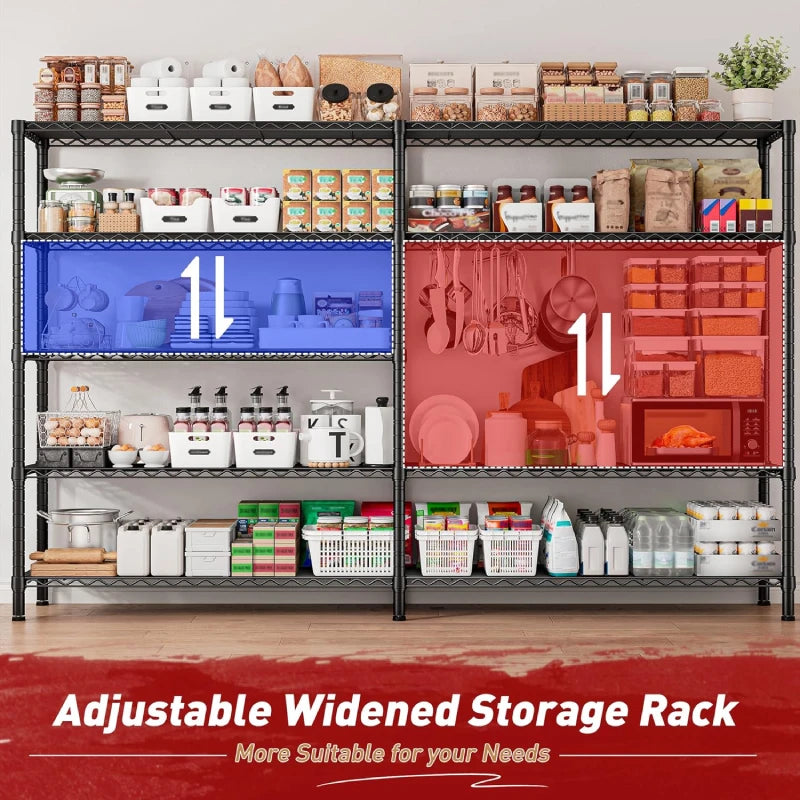 Reibii 2-Pack 73” W Metal Wire Racks, 5-Shelf Adjustable Wire Shelves