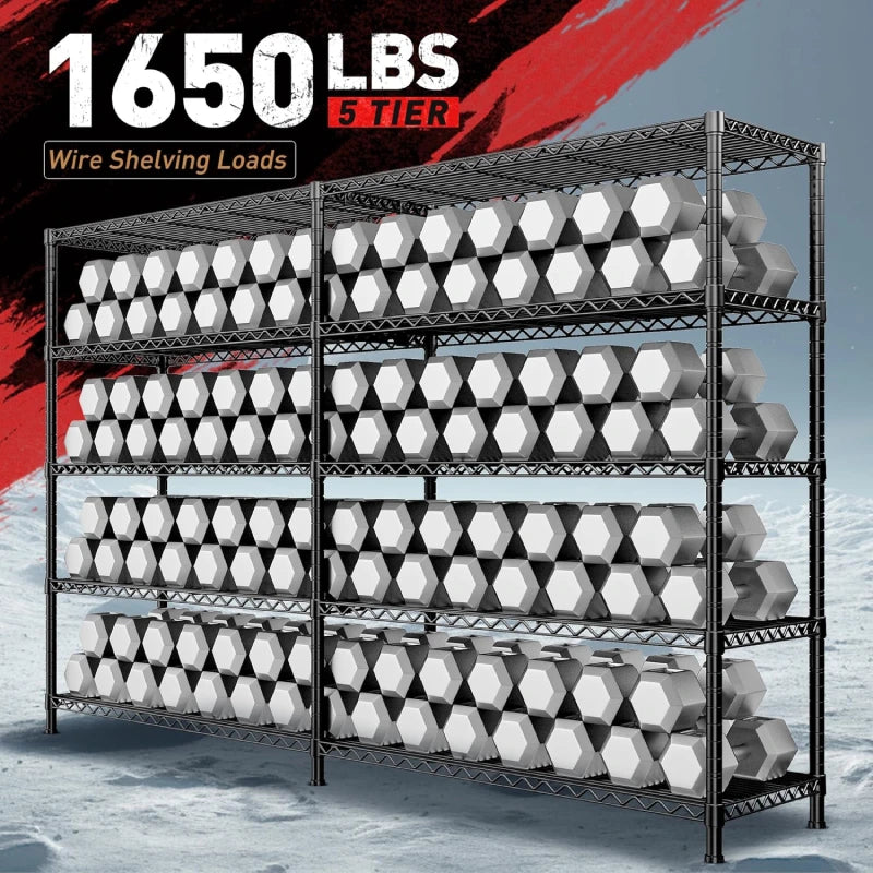 Reibii 2-Pack 73” W Metal Wire Racks, 5-Shelf Adjustable Wire Shelves