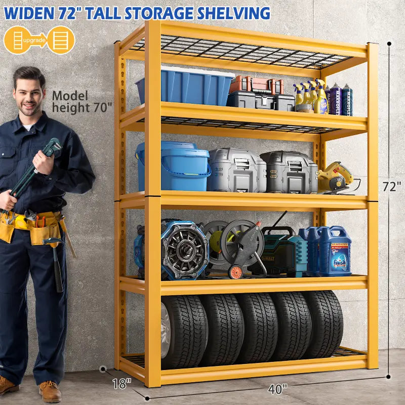 REIBII 72" Garage Shelving Heavy Duty Loads 2000 Lbs, Adjustable Storage Shelves, 5 Tier Metal Shelving Utility Rack