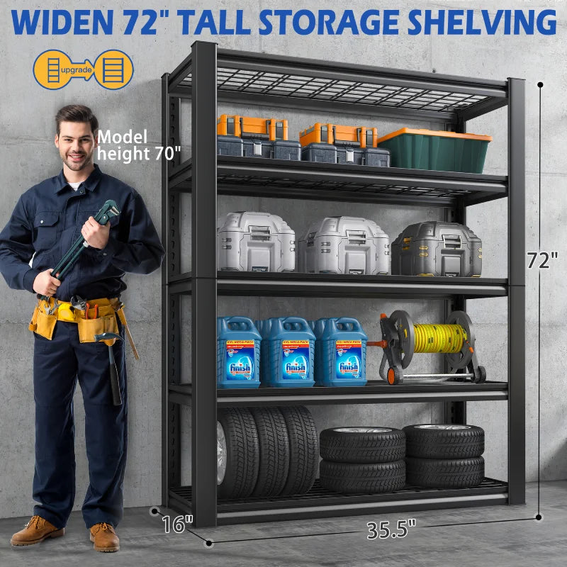 REIBII 72" Garage Shelving, 2000 lbs Heavy Duty Metal Adjustable Utility Shelves