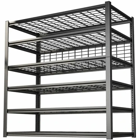 REIBII 48"W Heavy Duty Garage Shelving 6+1-Tier Adjustable Metal Shelves with Grid Plates for Basement Warehouse Garage