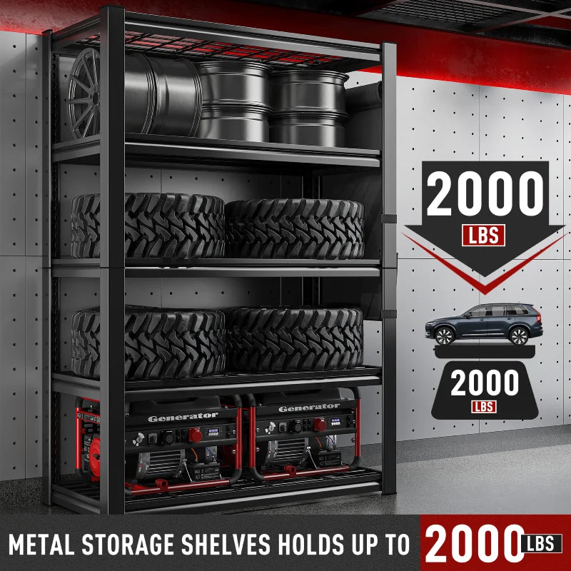 REIBII Garage Shelving Heavy Duty 2000 lbs, Garage Storage Shelves with Bag, 5 Tier Adjustable Metal Shelving for Industrial Shelf
