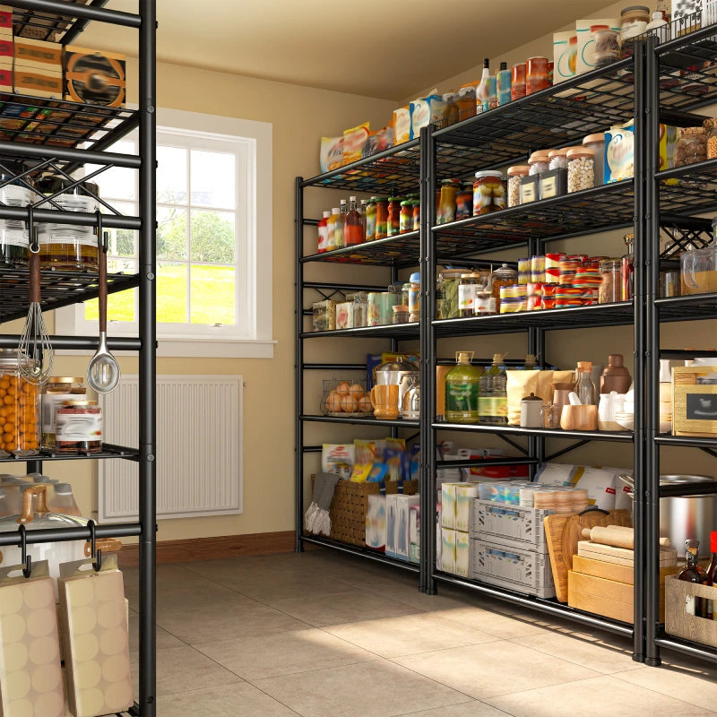 REIBII 36" Metal Storage Shelves with Hooks, Garage Shelving Unit 800lb Capacity, Easy Assembly Industrial Rack for Pantry, Kitchen, Laundry Room