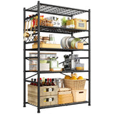 REIBII 36" Metal Storage Shelves with Hooks, Garage Shelving Unit 800lb Capacity, Easy Assembly Industrial Rack for Pantry, Kitchen, Laundry Room