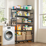 REIBII 36" Metal Storage Shelves with Hooks, Garage Shelving Unit 800lb Capacity, Easy Assembly Industrial Rack for Pantry, Kitchen, Laundry Room