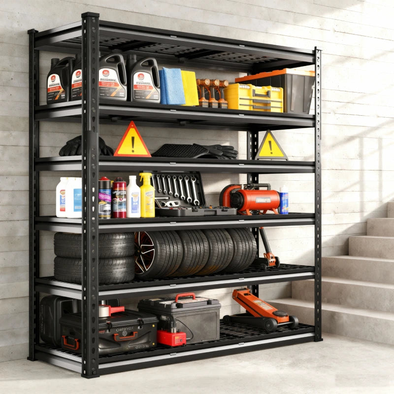 REIBII 48"W 3300Lbs Metal Garage Shelves 6 Tiers Adjustable Shelving For Garage, Warehouse, Basement