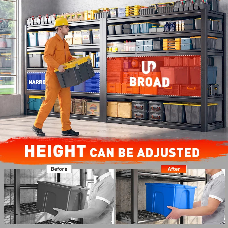 REIBII 48"W Heavy Duty Garage Shelving, 5-Tier Adjustable Storage Shelves Garage, 3000LBS Rust-Proof Storage Shelving for Warehouse, Basement