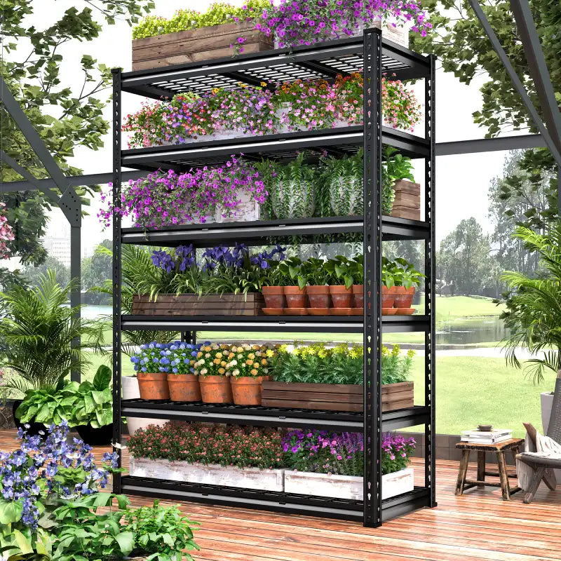 REIBII 48” W garden Racks, 6 Tire Garage Shelving Units Loads 3300LBS, Adjustable Heavy Duty Shelving For garden

