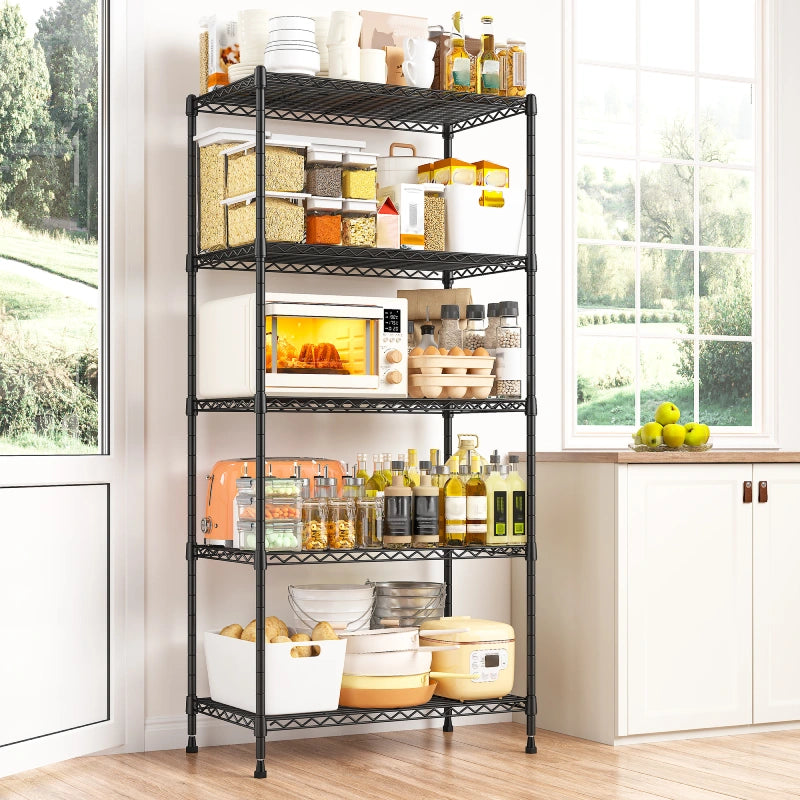 Reibii 5-Tier Adjustable Metal Wire Shelving Unit, 21.5 Inch Wide Heavy Duty 1000 LBS Storage Rack Organizer for Pantry, Kitchen, Dorm & Garage