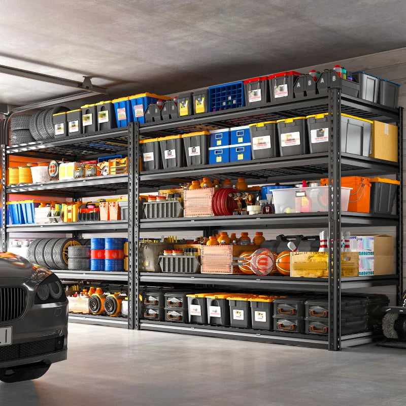 REIBII 55“W x 72"H 3000LBS shelf rack 5 Tiers garage metal shelves  Adjustable Industrial Shelving for Garage, Warehouse, Pantry