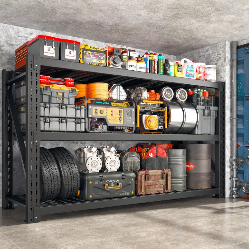 REIBII 67.59"W Industrial Storage Shelving 3 tier Garage Shelving with 2338LBS Per Shelf Gymnasium Storage Rack for Garage
