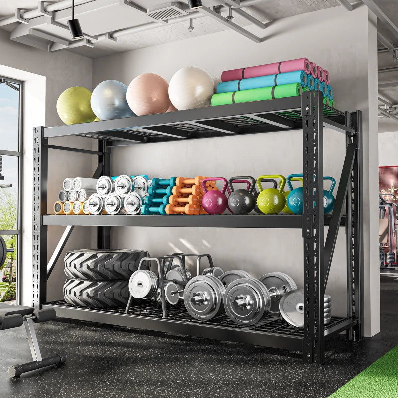 REIBII 68"W Industrial Storage Shelving 3 tier Garage Shelving with 2338LBS Per Shelf Gymnasium Storage Rack f