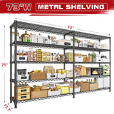Reibii 2-Pack 73” W Metal Wire Racks, 5-Shelf Adjustable Wire Shelves for Storage, Metal Shelving for Pantry Kitchen Supermarket