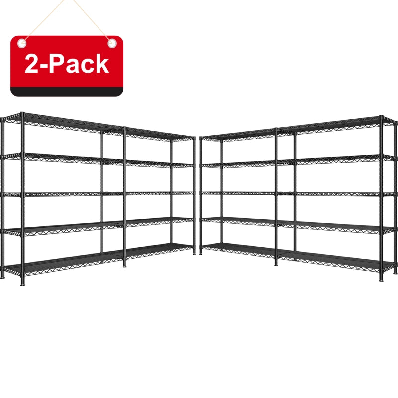 Reibii 2-Pack 73” W Metal Wire Racks, 5-Shelf Adjustable Wire Shelves