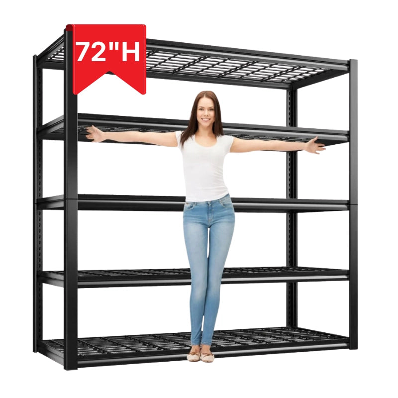 REIBII 48"W Heavy Duty Garage Shelving, 5-Tier Adjustable Storage Shelves Garage, 3000LBS Rust-Proof Storage Shelving for Warehouse, Basement