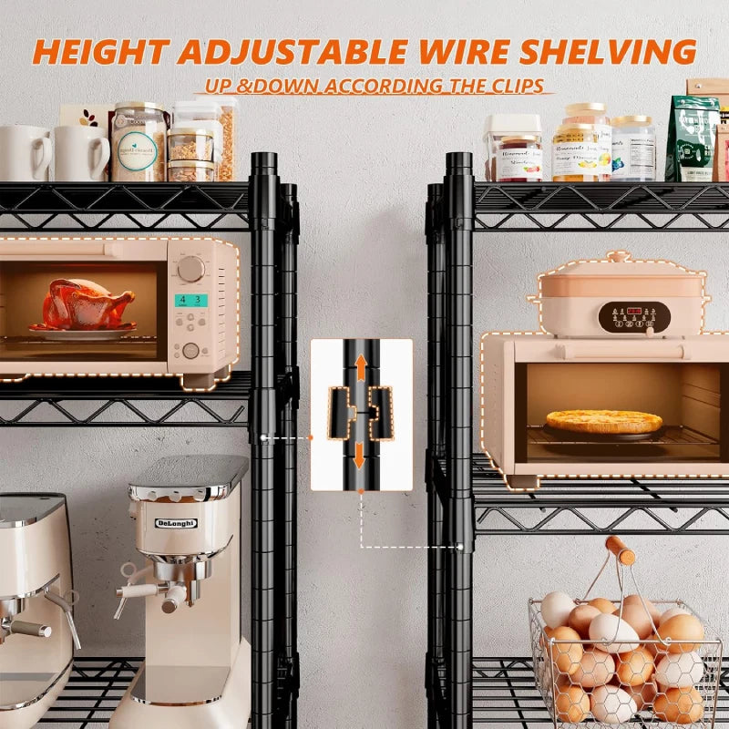 Reibii 5-Tier Wire Shelving Units, Metal Storage Shelves with Wheels,
