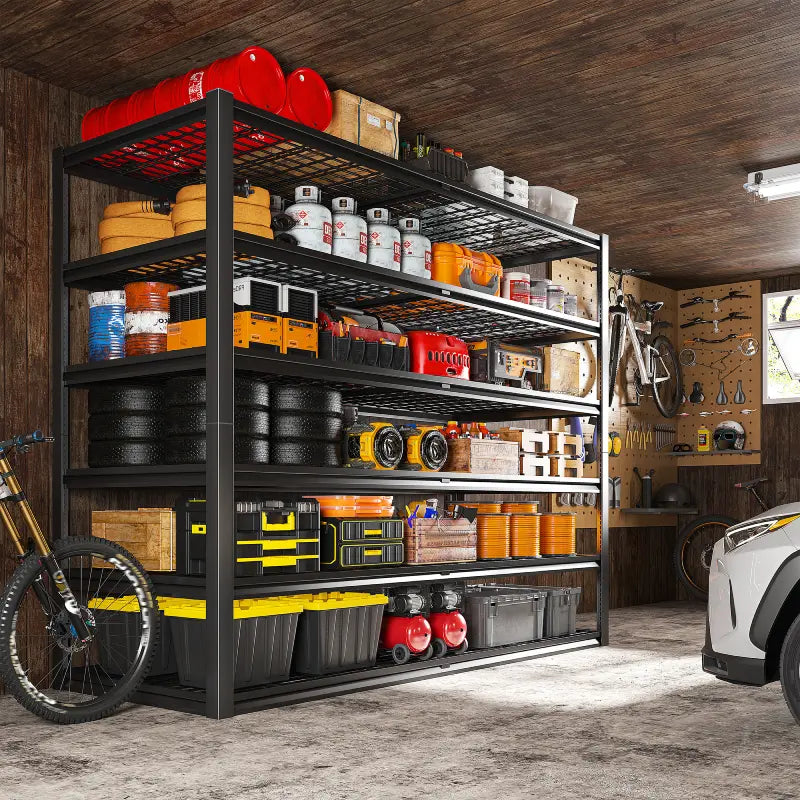 REIBII 55.2"W Heavy Duty Garage Shelving, Metal Storage Shelves With Adjustable Garage Storage Shelves for Basement, Warehouse, Utility Room