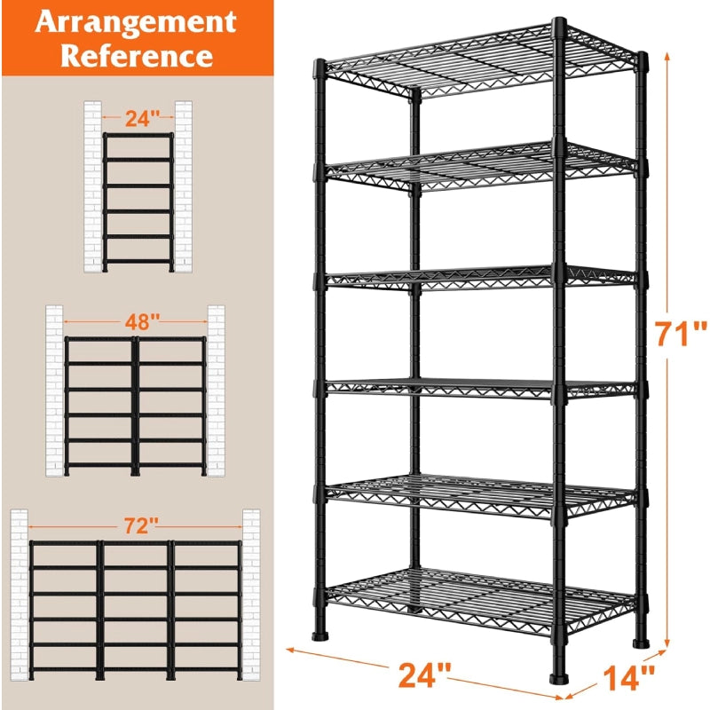 REIBII 6-Tier Wire Shelving Units, 1000lbs Metal Wire Rack, Adjustable ...