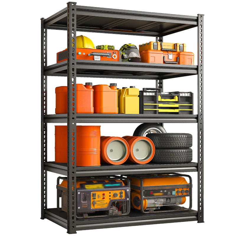 REIBII Shelves 2000 Lbs, Garage Shelving 5 Tier Adjustable Black Metal Shelf