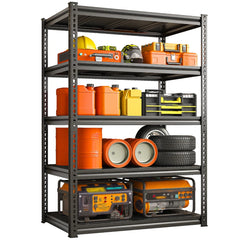 REIBII Shelves 2000 Lbs, Garage Shelving 5 Tier Adjustable Black Metal Shelf