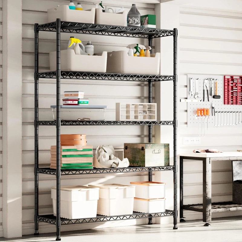 Reibii 5-Tier Wire Shelving Units, Metal Storage Shelves with Wheels,