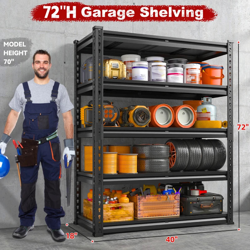 Versatile metal shelving unit designed for home and commercial storage, helping maximize space while keeping items organized.40"W x18"D x 72"H