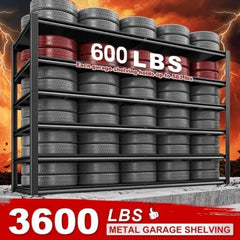 3600 lbs capacity heavy duty garage shelving unit supports heavy storage bins, power tools, and equipment while keeping your garage organized.