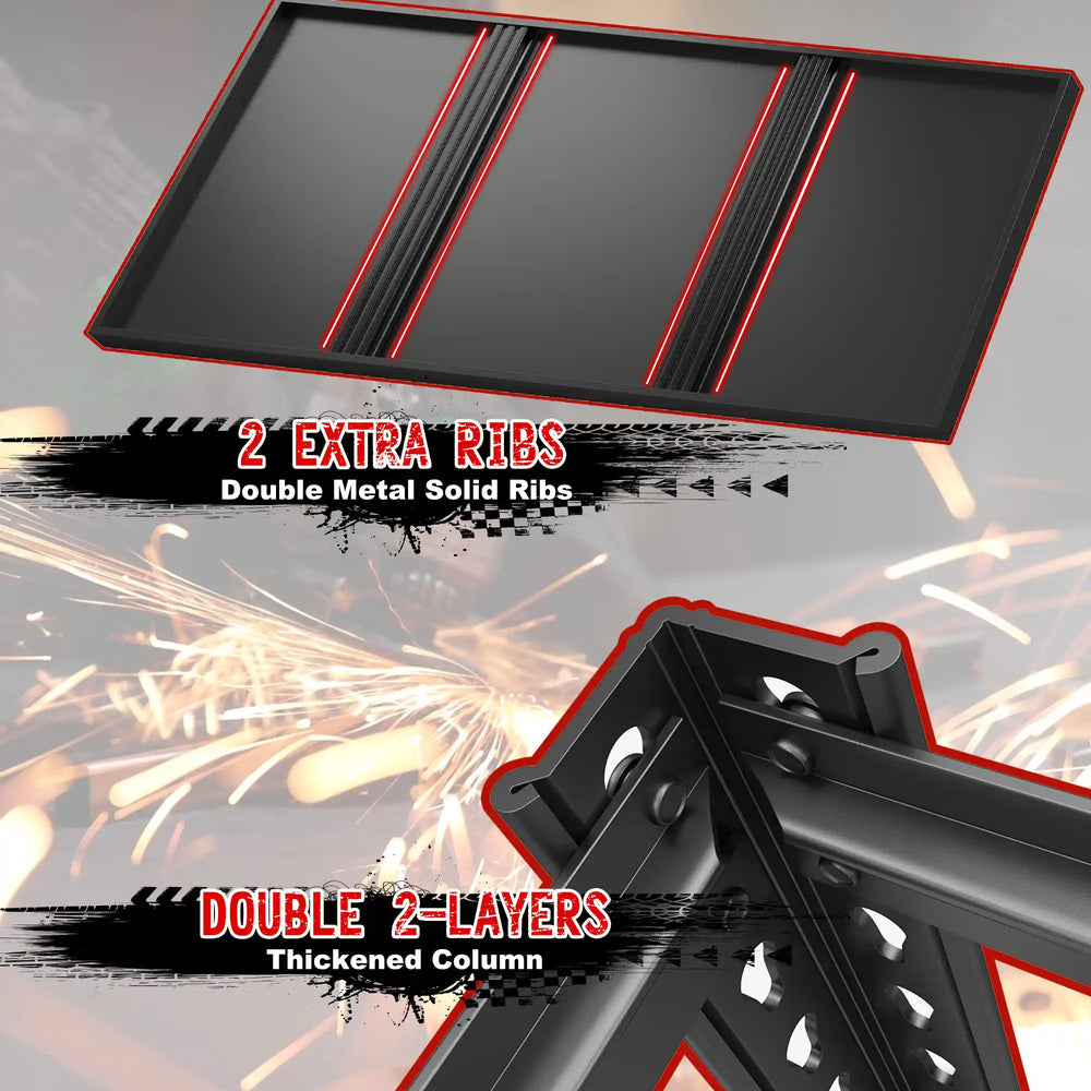 2 Reinforced metal shelving features support beams under each tier to improve stability and strength for heavy storage.