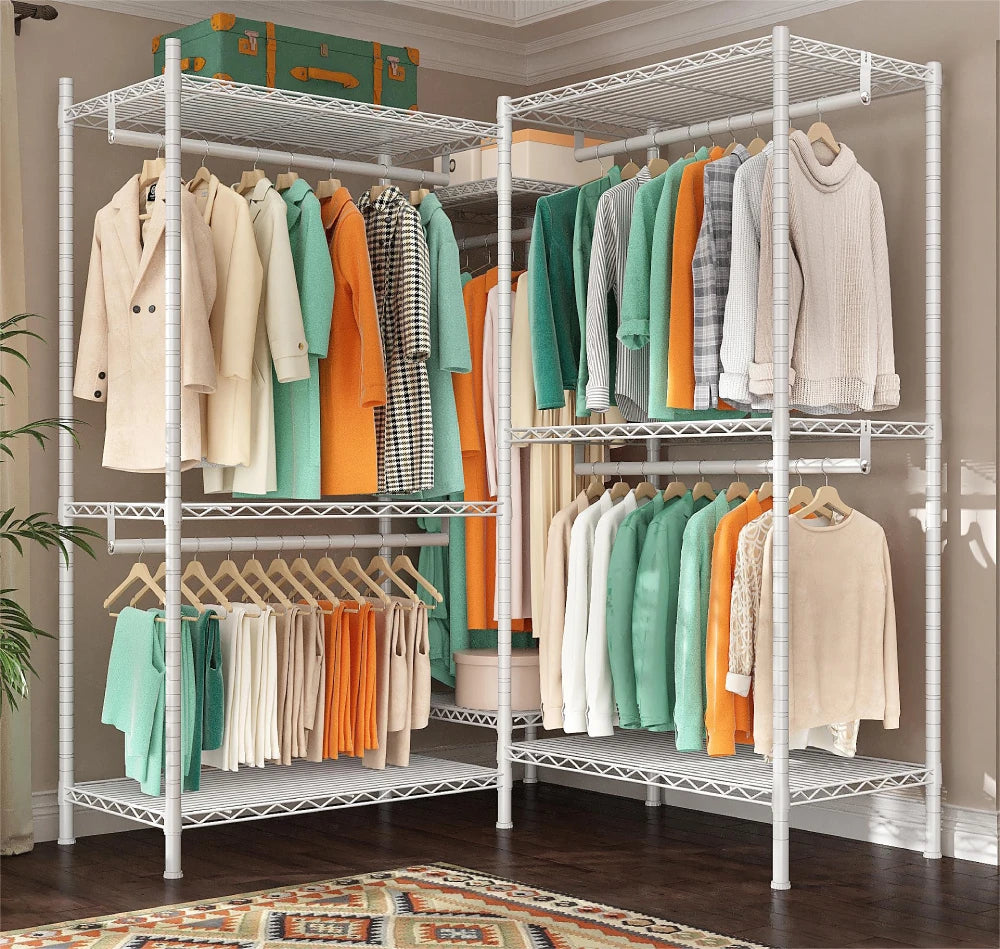 Raybee white l-shaped clothing rack 