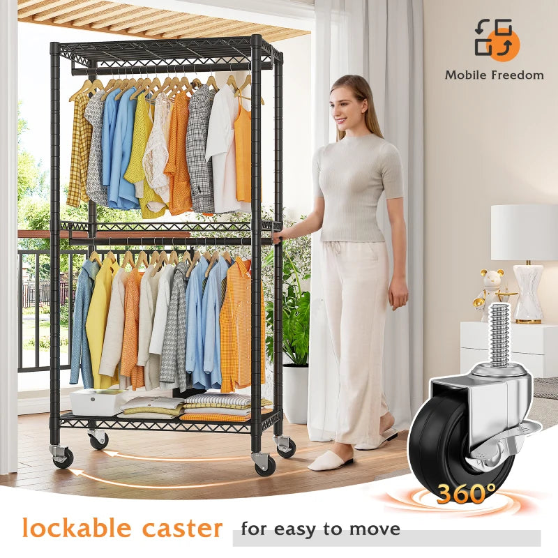 Raybee rolling clothes rack, freestanding & portable closet organizer for bedroom