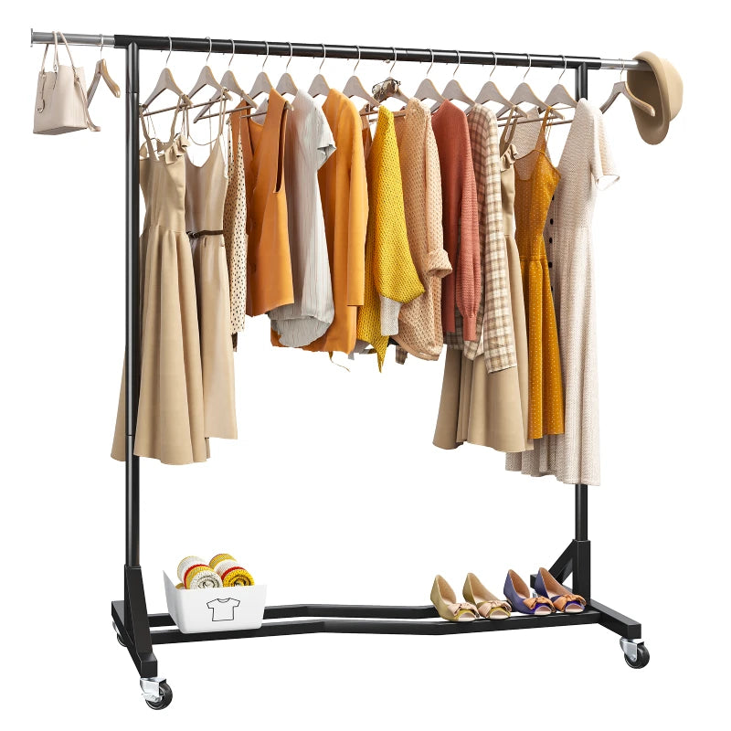 Raybee 77 Rolling Clothing Rack Adjustable Heavy Duty Clothes Rack with Wheels Garment Racks for Hanging Clothes 77 W 66 H 24 D Black