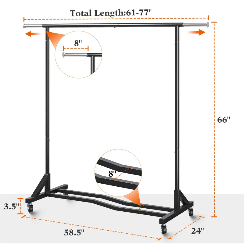Raybee black clothing hanging rack with wheels