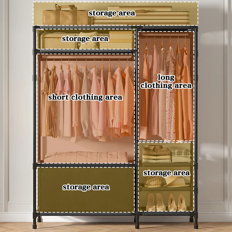 Raybee freestanding clothes rack with ample storage space 