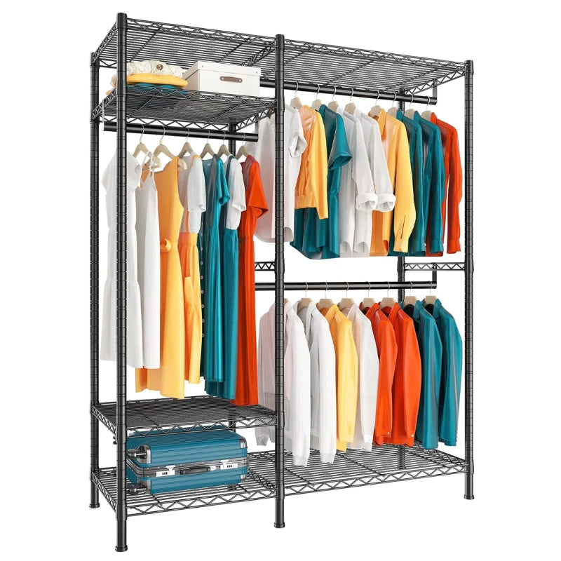 Raybee 650lbs Clothing Rack with Shelves Wire Garment Rack with Wheels –  Reibii