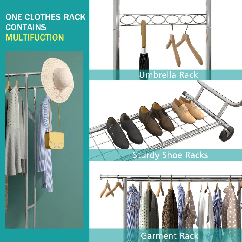 Raybee Commercial Metal Clothing Rack, Double Rolling Hanging Clothes ...