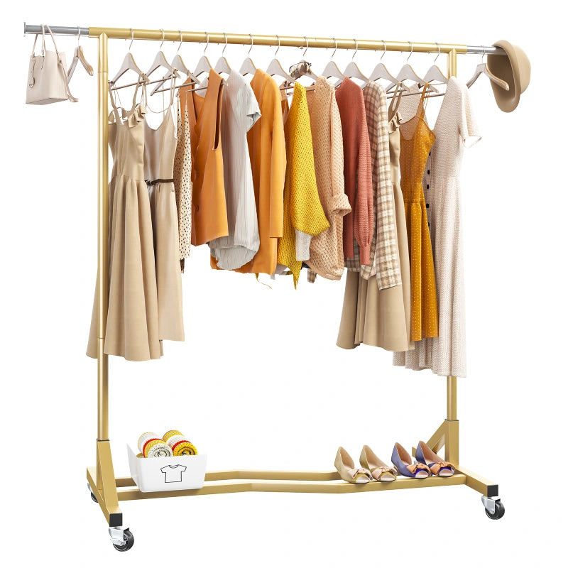 Raybee Gold Rolling Clothes Rack, Adjustable Heavy Duty Clothing Rack with  Wheels – Reibii