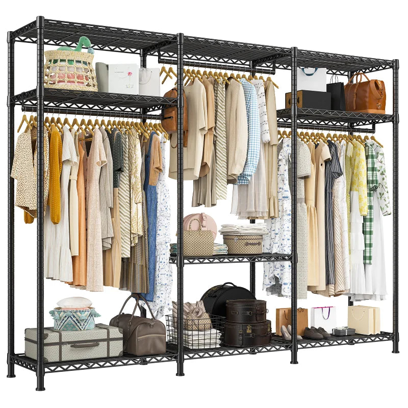 Raybee black clothes rack with shelves