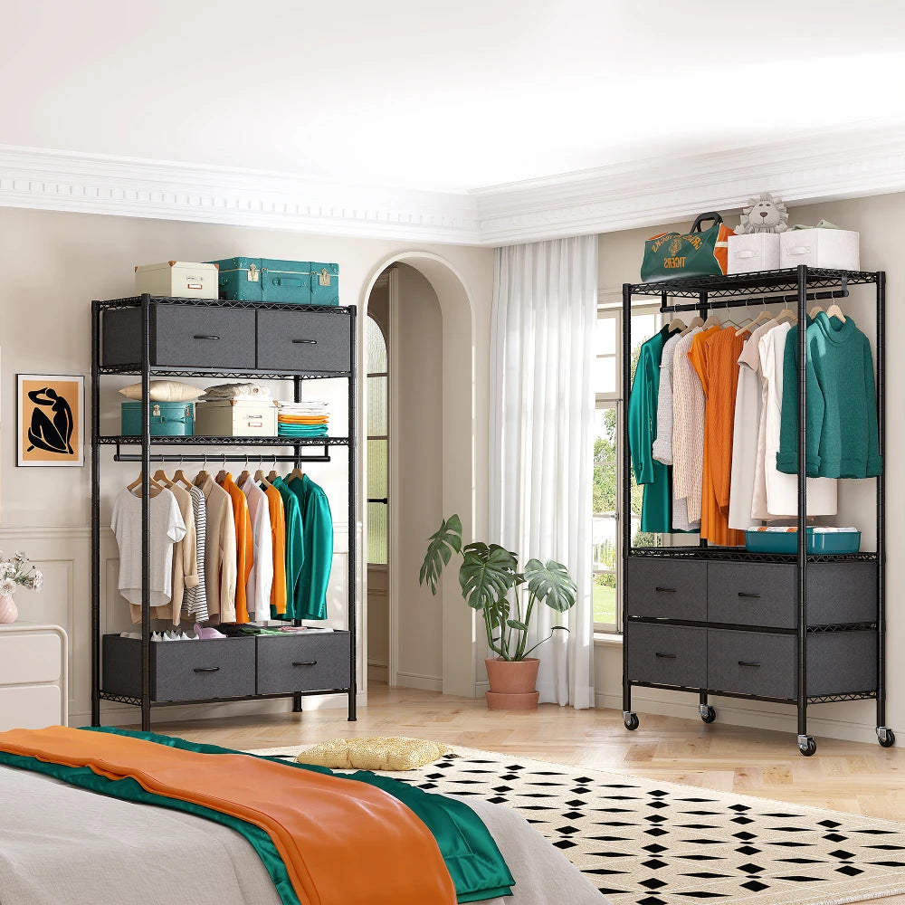 Raybee Portable Closet Organizer with 4 Drawers Freestanding Metal Cl Reibii