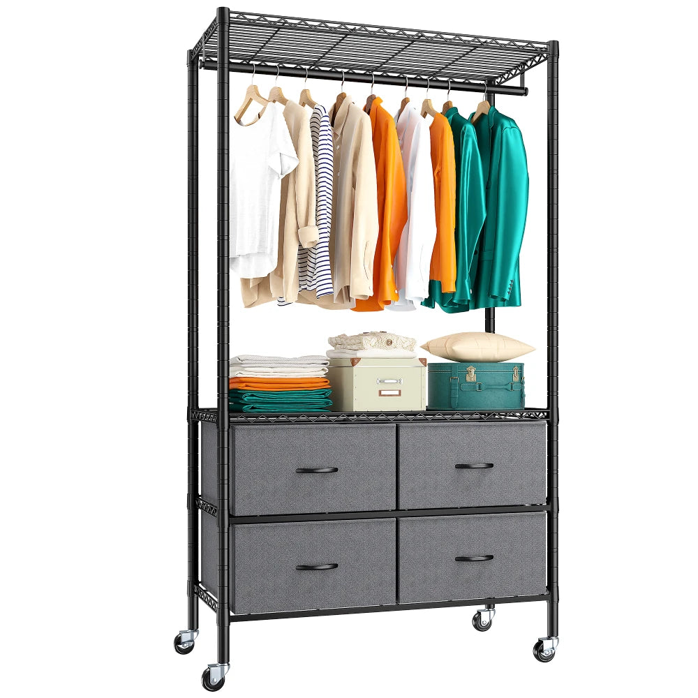 Raybee Clothes Rack, Clothing Rack, Portable Closet Heavy Duty Clothing Racks for Hanging Clothes Rack with Wheels Rolling Clothing Rack Wadrobe