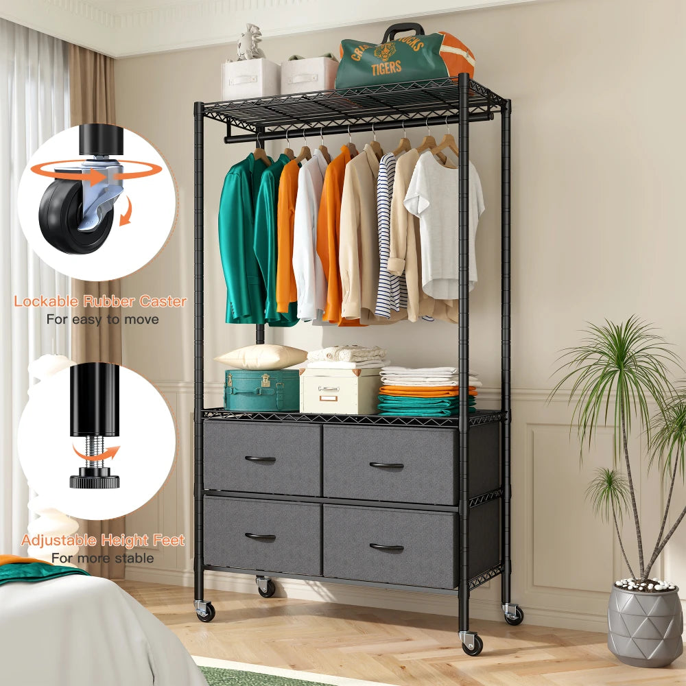 Raybee wire clothing rack with lockable casters